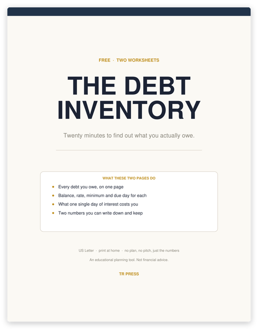 Cover of the free Debt Inventory worksheets